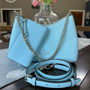 Kate spade zippy pebbled leather shoulder bag & bifold wallet Perfect Pool blue